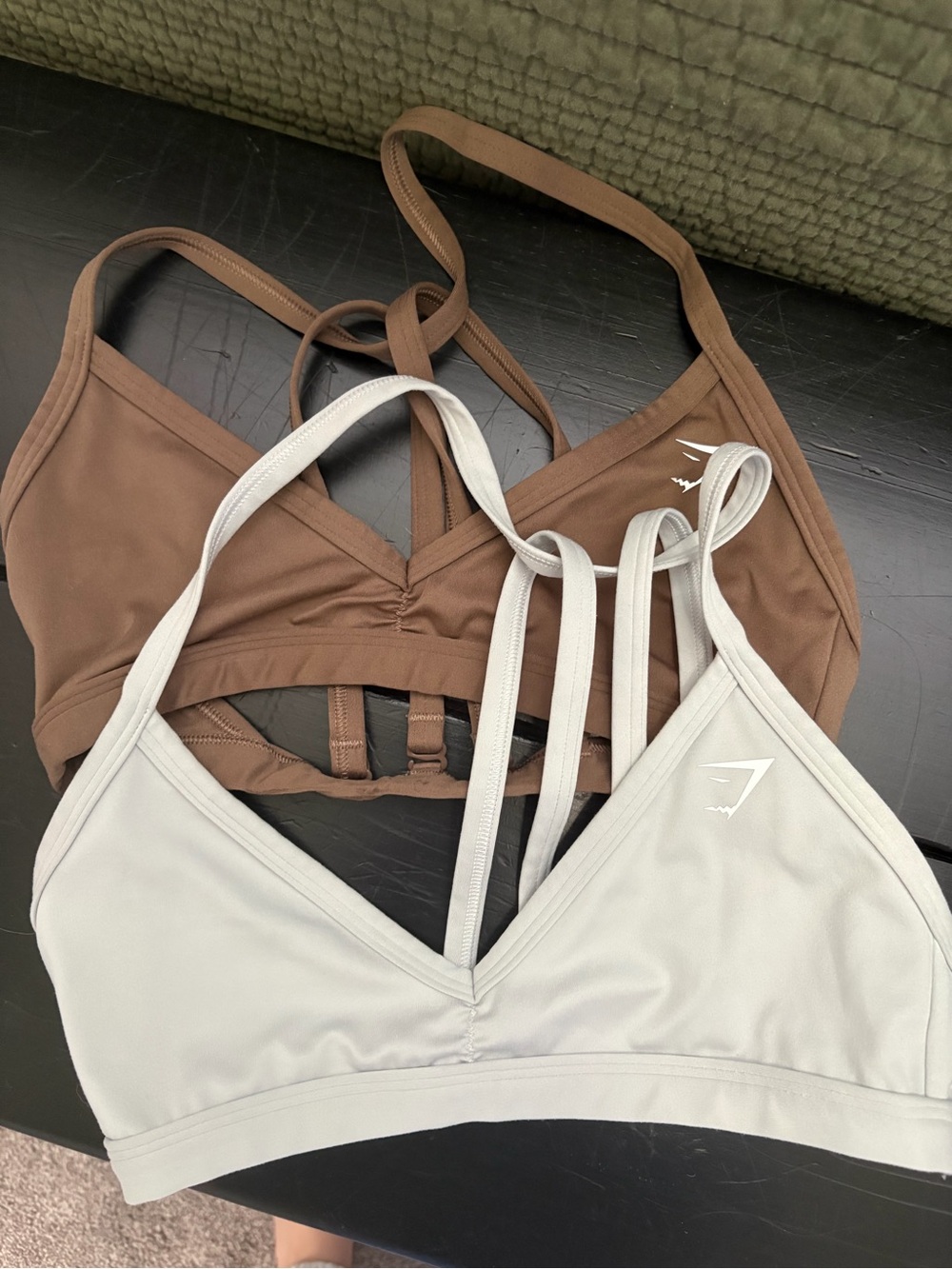 Gymshark Strappy Sports Bras in Brown & Light Gray